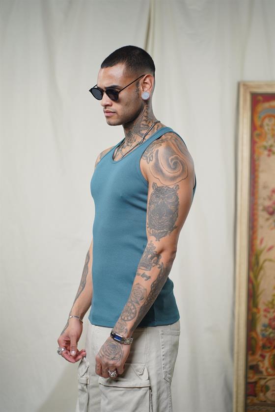 Image of Maiou sport slim fit, cu imprimeu nervuri, flexibil, simplu, pentru bărbați