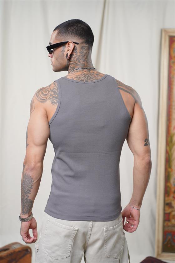 Image of Slim Fit Ribbed Flexible Plain Men's Athletic Tank Top