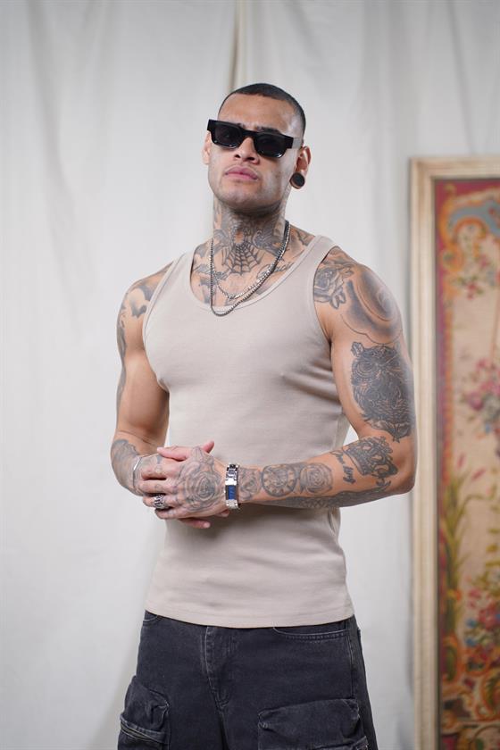 Image of Maiou sport slim fit, cu imprimeu nervuri, flexibil, simplu, pentru bărbați