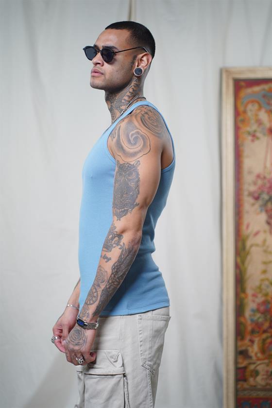 Image of Maiou sport slim fit, cu imprimeu nervuri, flexibil, simplu, pentru bărbați