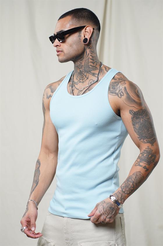 Image of Maiou sport slim fit, cu imprimeu nervuri, flexibil, simplu, pentru bărbați