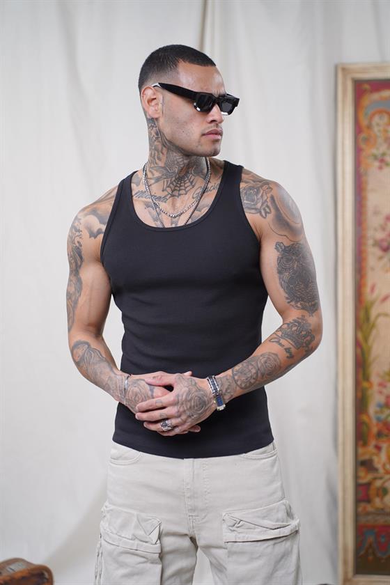 Image of Maiou sport slim fit, cu imprimeu nervuri, flexibil, simplu, pentru bărbați