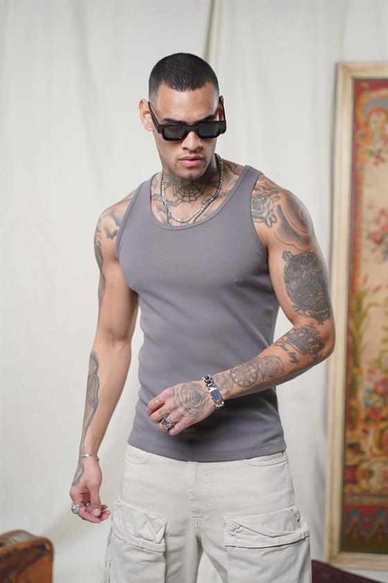Image of Slim Fit Ribbed Flexible Plain Men's Athletic Tank Top