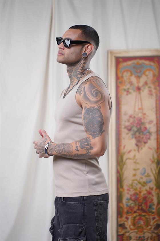 Image of Maiou sport slim fit, cu imprimeu nervuri, flexibil, simplu, pentru bărbați