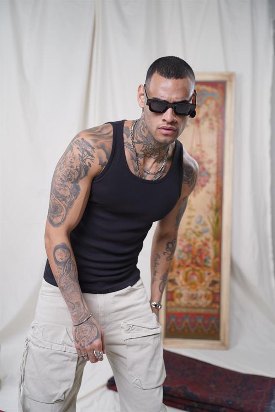 Image of Maiou sport slim fit, cu imprimeu nervuri, flexibil, simplu, pentru bărbați