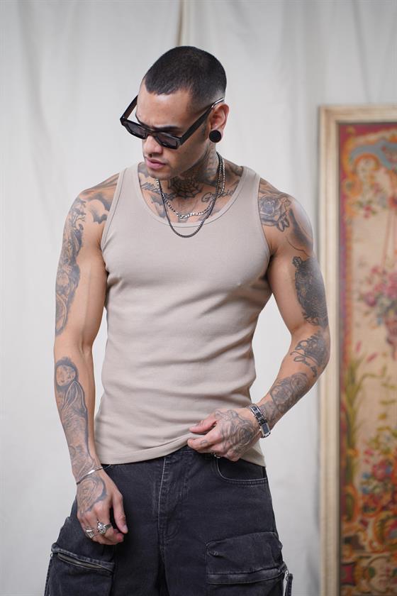 Image of Maiou sport slim fit, cu imprimeu nervuri, flexibil, simplu, pentru bărbați