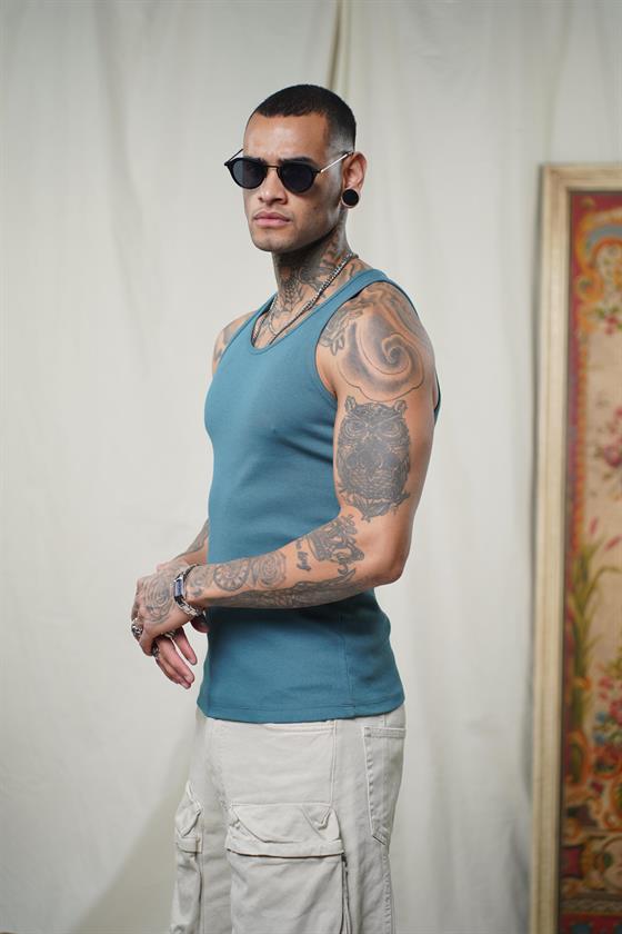 Image of Maiou sport slim fit, cu imprimeu nervuri, flexibil, simplu, pentru bărbați