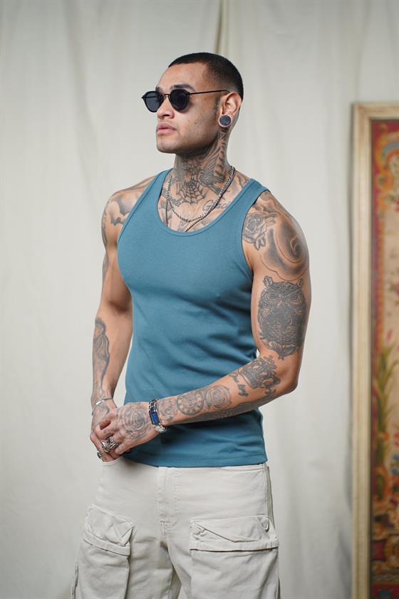 Image of Maiou sport slim fit, cu imprimeu nervuri, flexibil, simplu, pentru bărbați