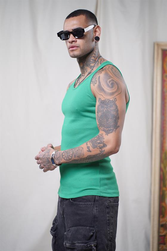 Image of Maiou sport slim fit, cu imprimeu nervuri, flexibil, simplu, pentru bărbați