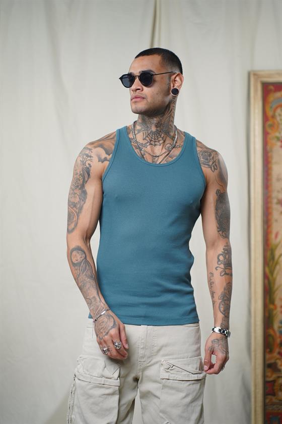 Image of Maiou sport slim fit, cu imprimeu nervuri, flexibil, simplu, pentru bărbați
