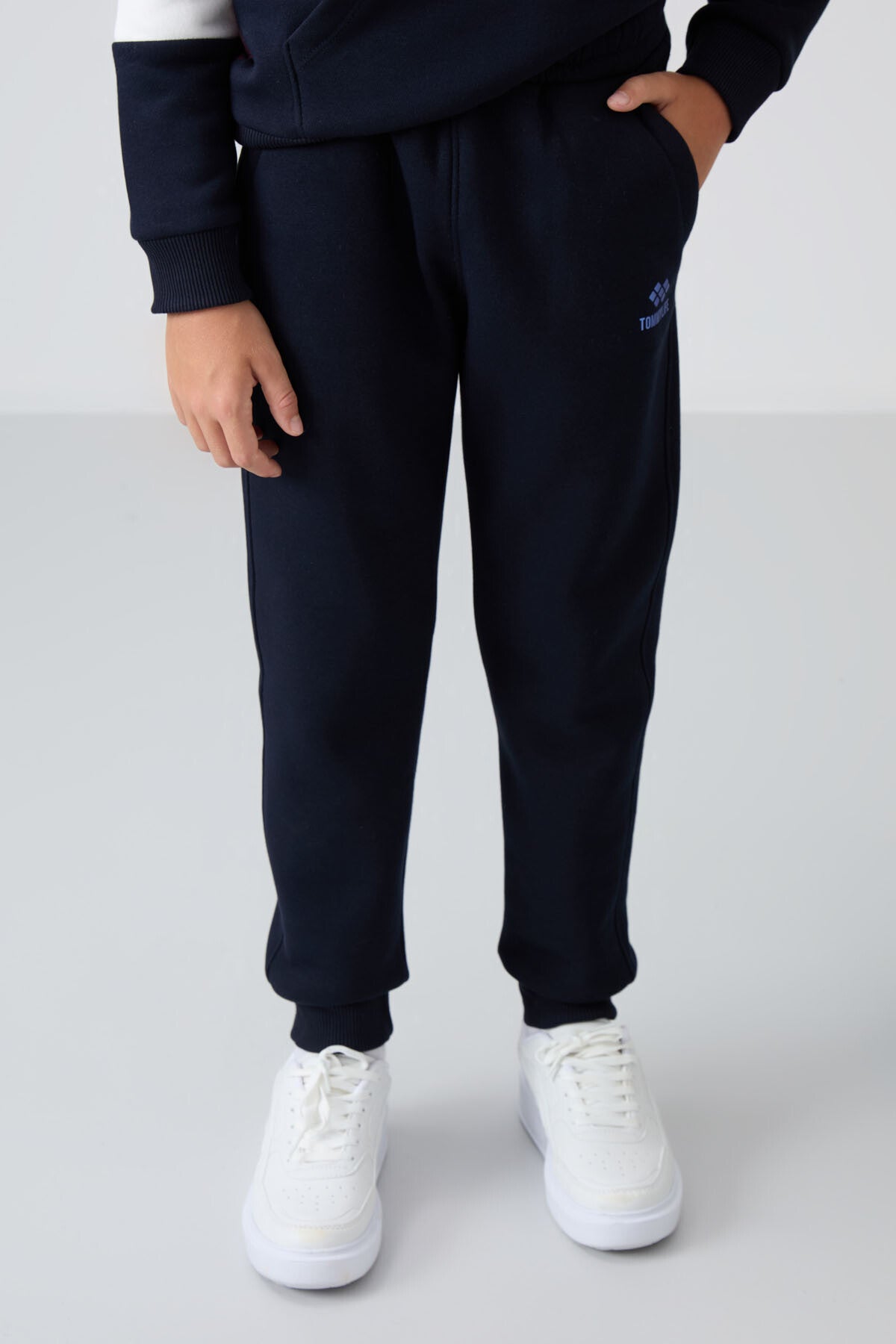 Image of Soft Vişne-Lacivert Pamuklu Kalın İçi Tüylü Standart Fit Nakışlı Erkek Çocuk Eşofman Takım - 11255
