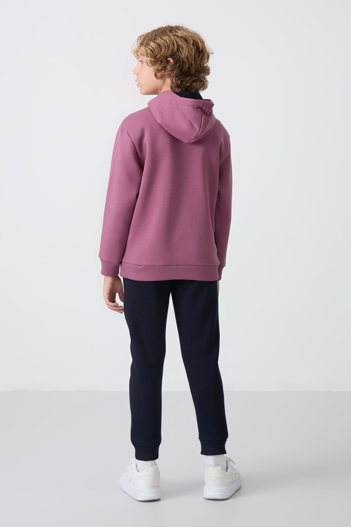 Image of Soft Vişne-Lacivert Pamuklu Kalın İçi Tüylü Standart Fit Baskılı Erkek Çocuk Eşofman Takım - 11246