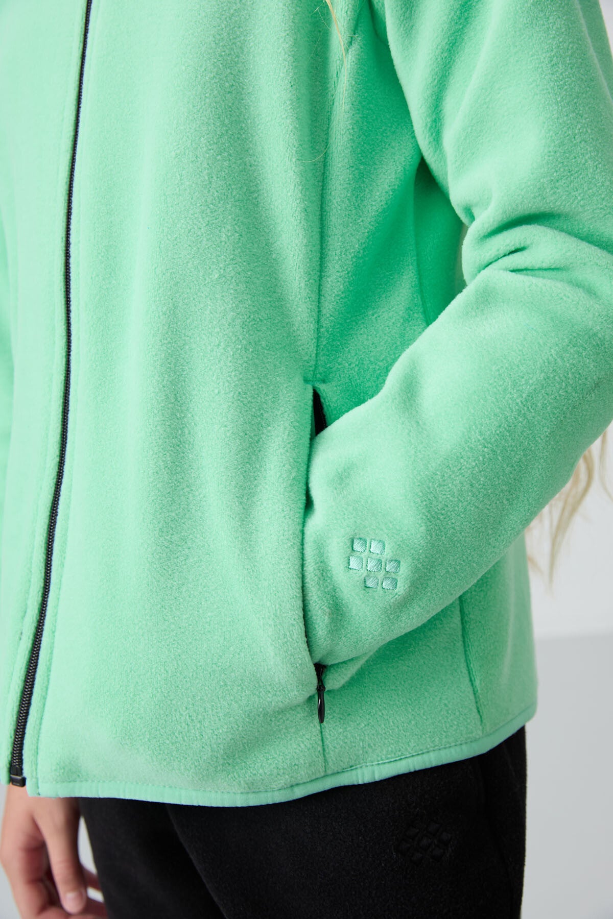 Image of Aqua Green Thick Soft Textured Standard Fit Embroidered Fleece Girls' Sweatshirt - 75154