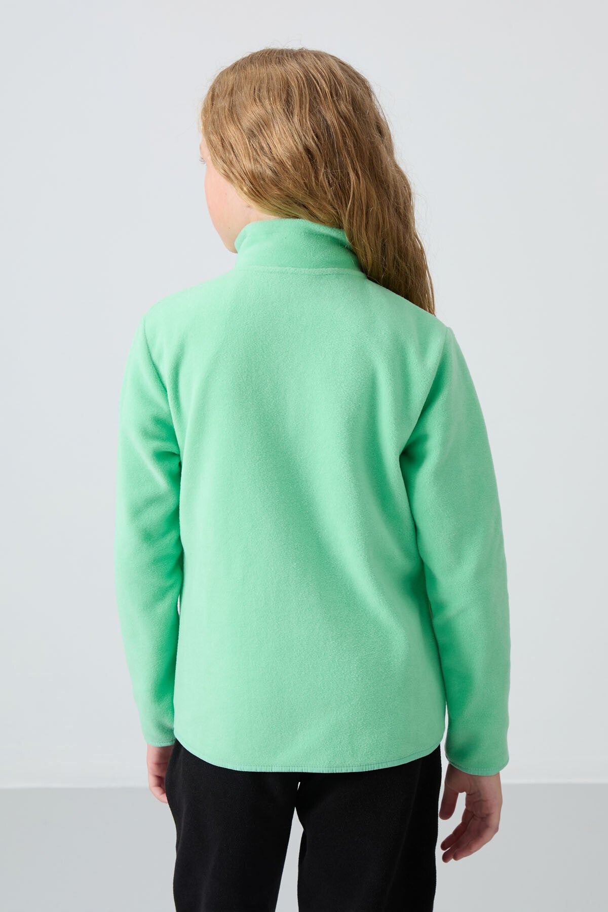 Image of Aqua Green Thick Soft Textured Standard Fit Embroidered Fleece Girls' Sweatshirt - 75154