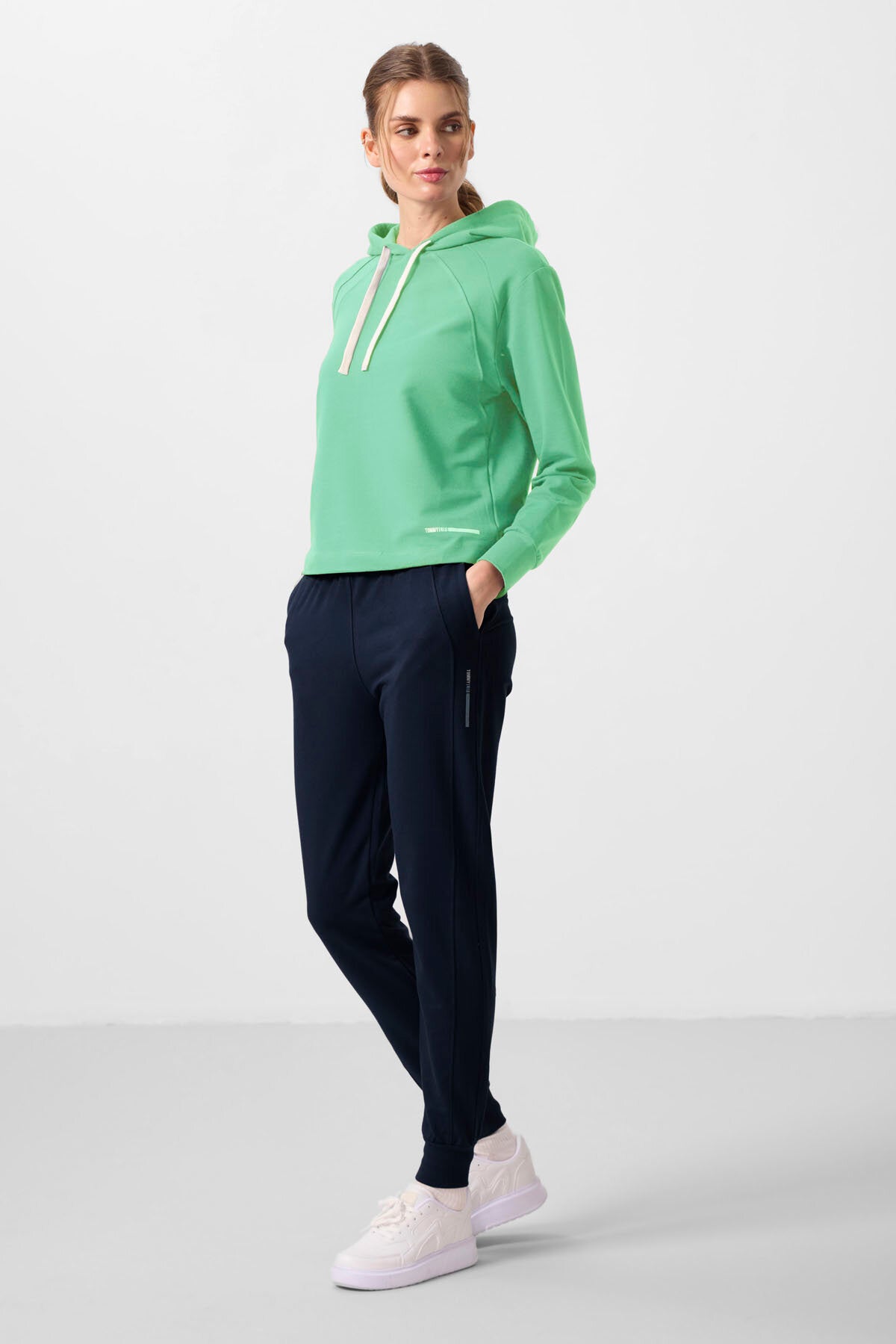 Image of Su Yeşili-Lacivert Kapüşonlu Oversize Kadın Eşofman Takım - 95336