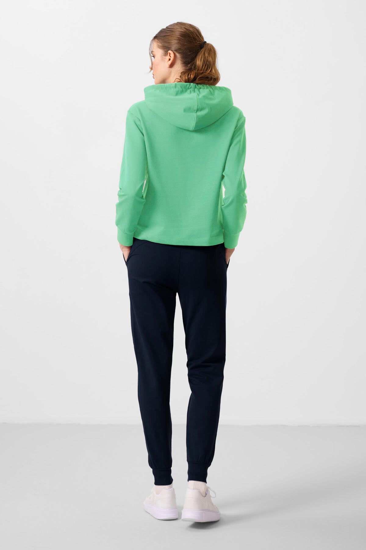Image of Set trening oversize cu glugă verde-bleumarin pentru femei - 95336