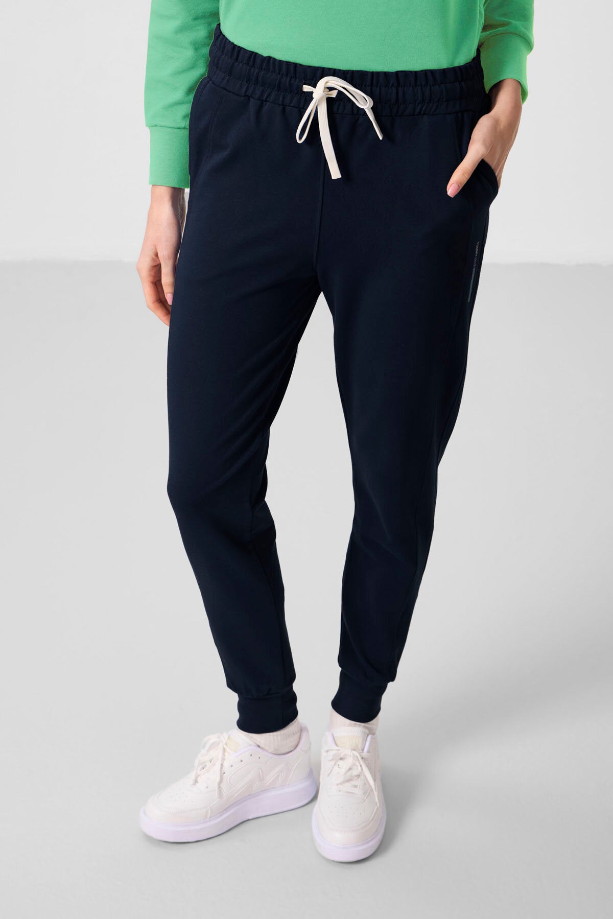 Image of Set trening oversize cu glugă verde-bleumarin pentru femei - 95336