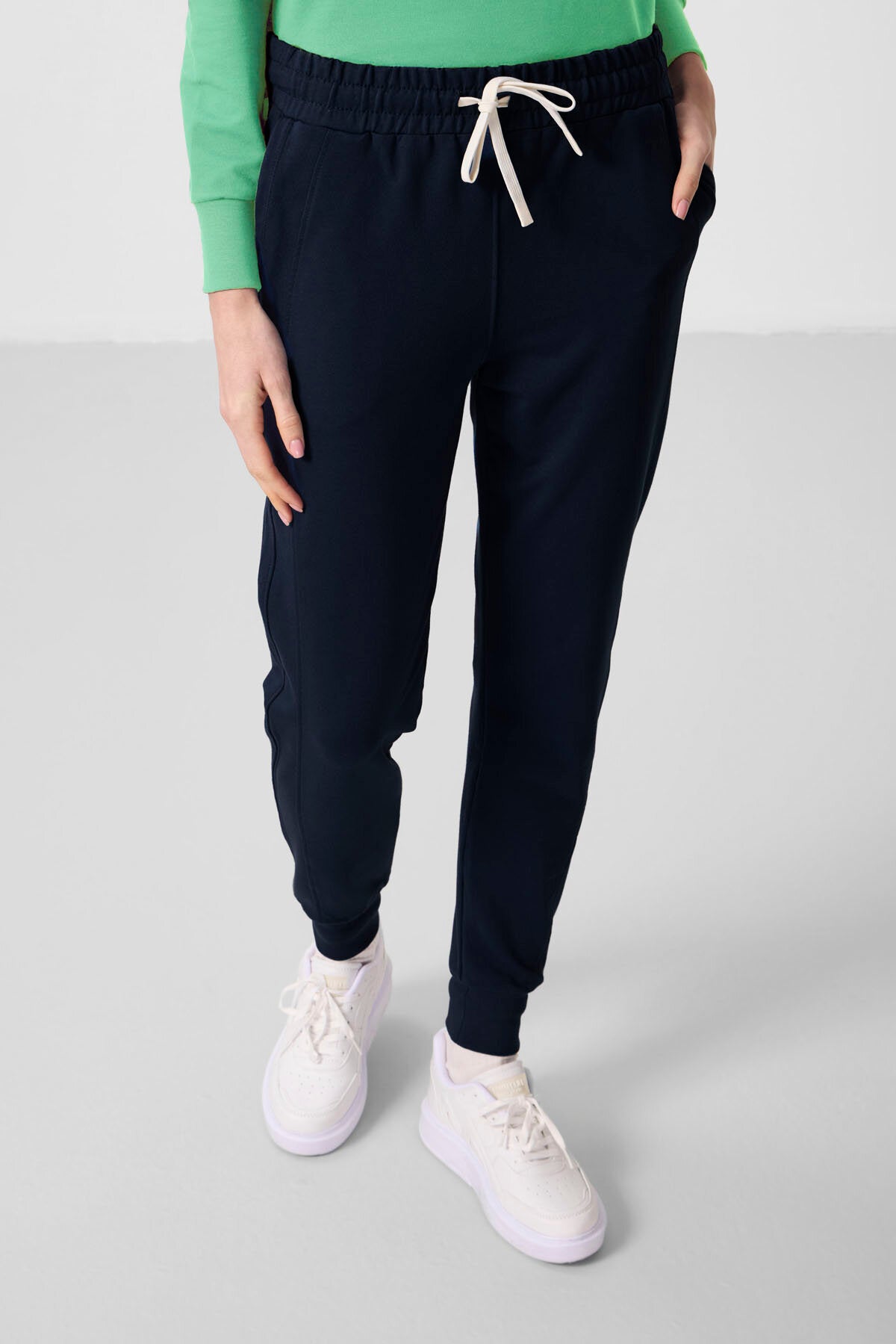 Image of Set trening oversize cu glugă verde-bleumarin pentru femei - 95336