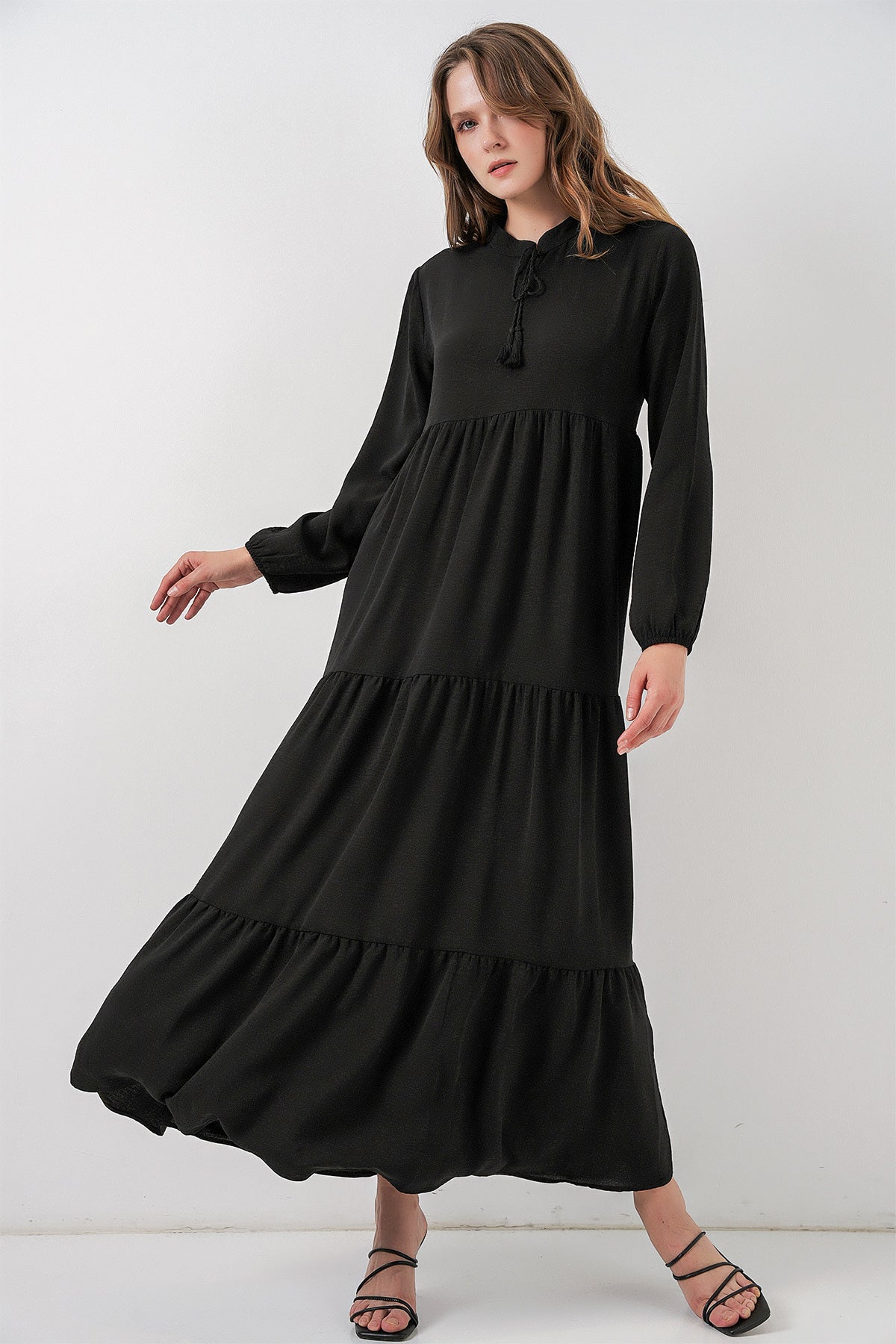 Image of Rochie cu guler nouat T1627 - Negru