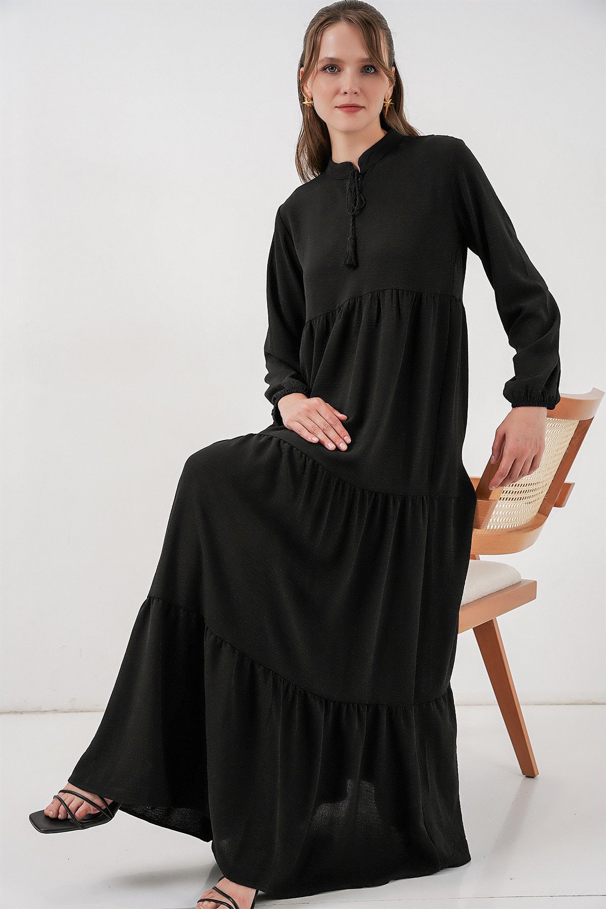Image of Rochie cu guler nouat T1627 - Negru