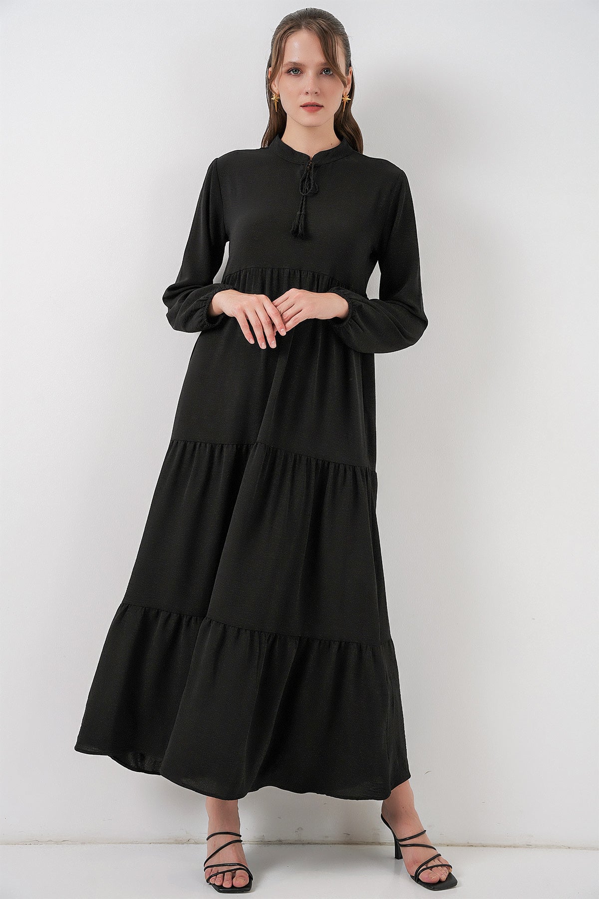 Image of Rochie cu guler nouat T1627 - Negru