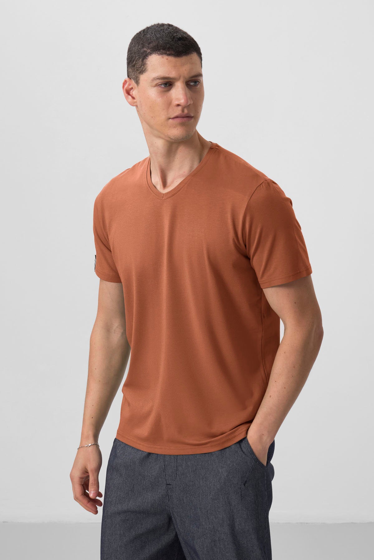 Image of Tarçın Basic Kısa Kol Standart Kalıp V Yaka Erkek T-Shirt - 87912