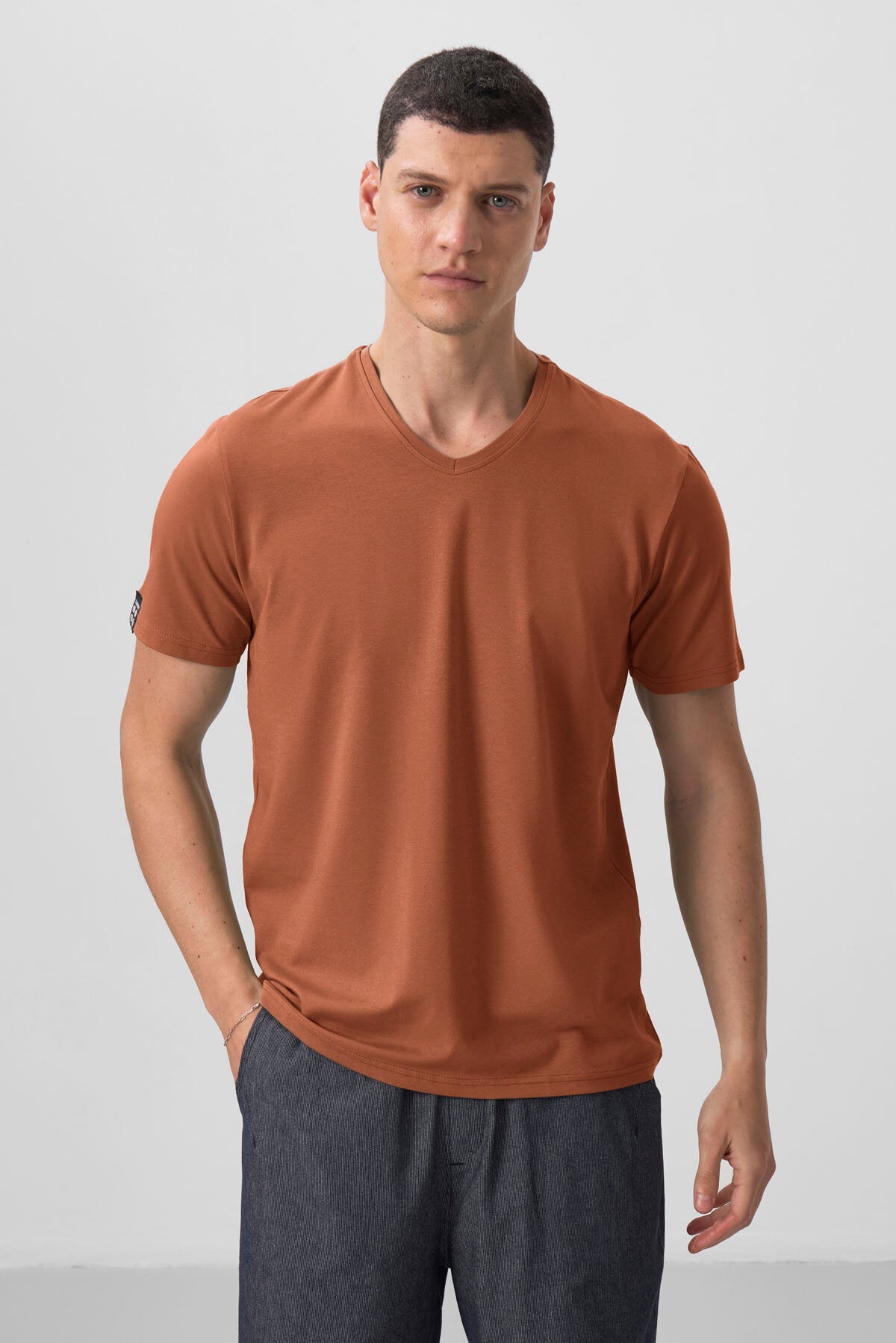 Image of Tarçın Basic Kısa Kol Standart Kalıp V Yaka Erkek T-Shirt - 87912