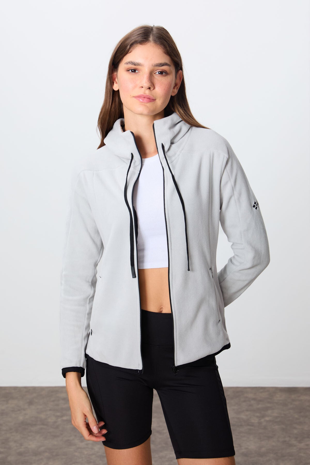 Image of Hanorac de damă din fleece brodat, cu croială standard, grosime ca piatra, texturat, cu glugă, grosime moale -97287