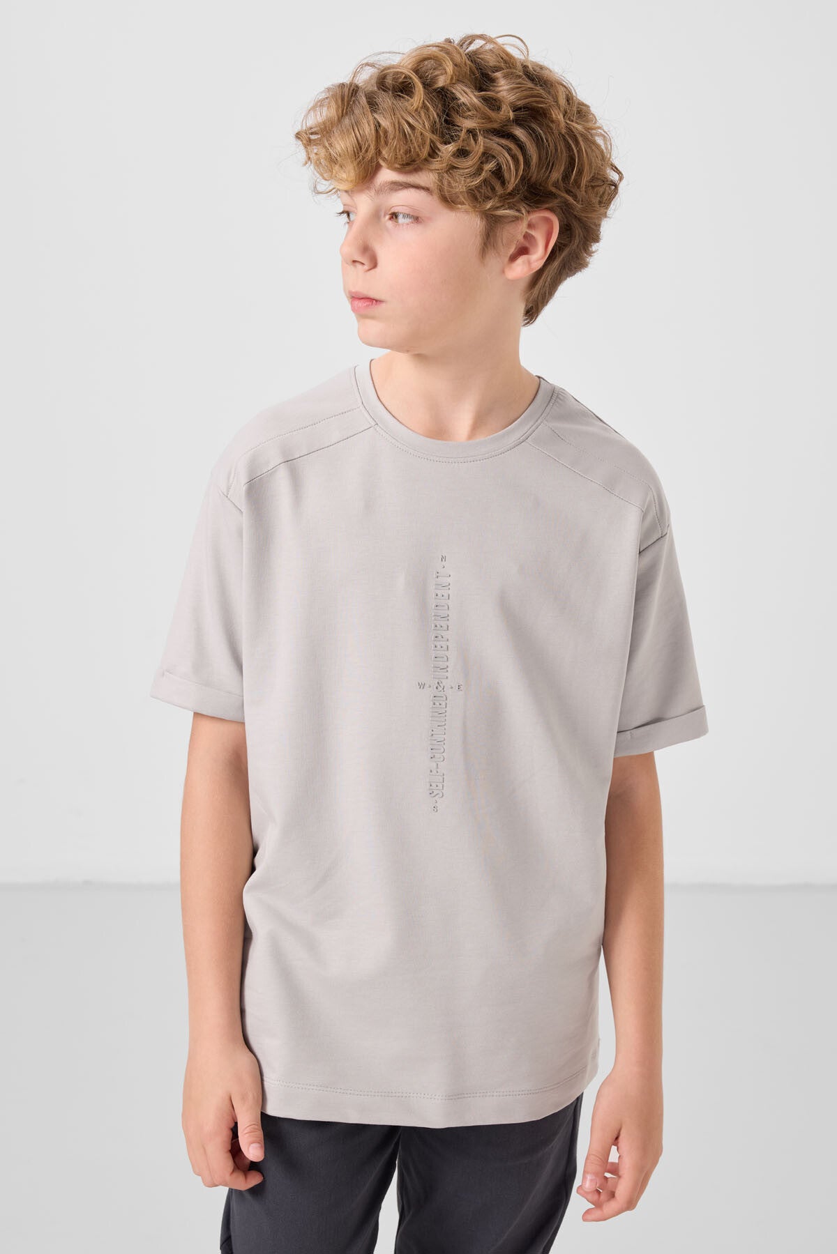 Image of Taş Pamuklu Yumuşak Dokulu Oversize Baskılı Erkek Çocuk T-Shirt - 11301