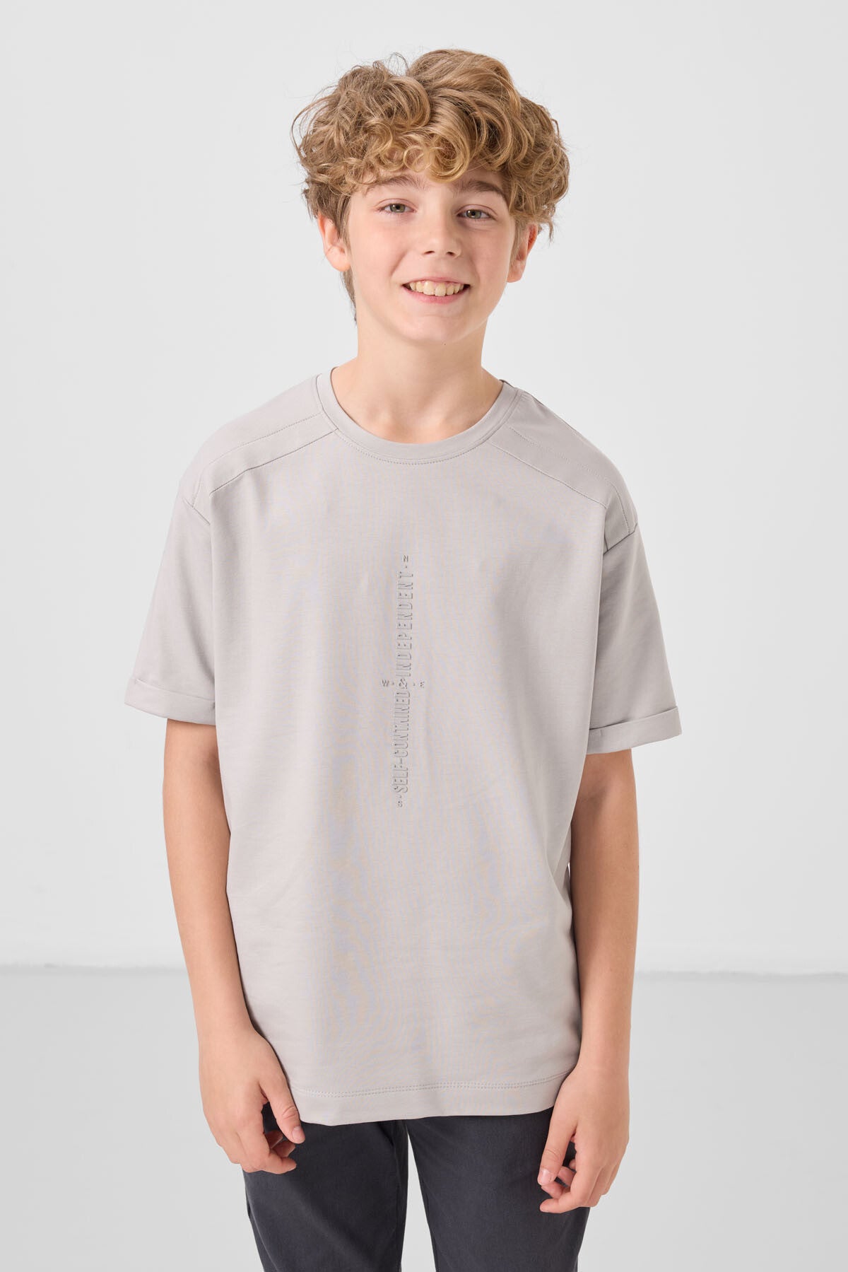Image of Taş Pamuklu Yumuşak Dokulu Oversize Baskılı Erkek Çocuk T-Shirt - 11301