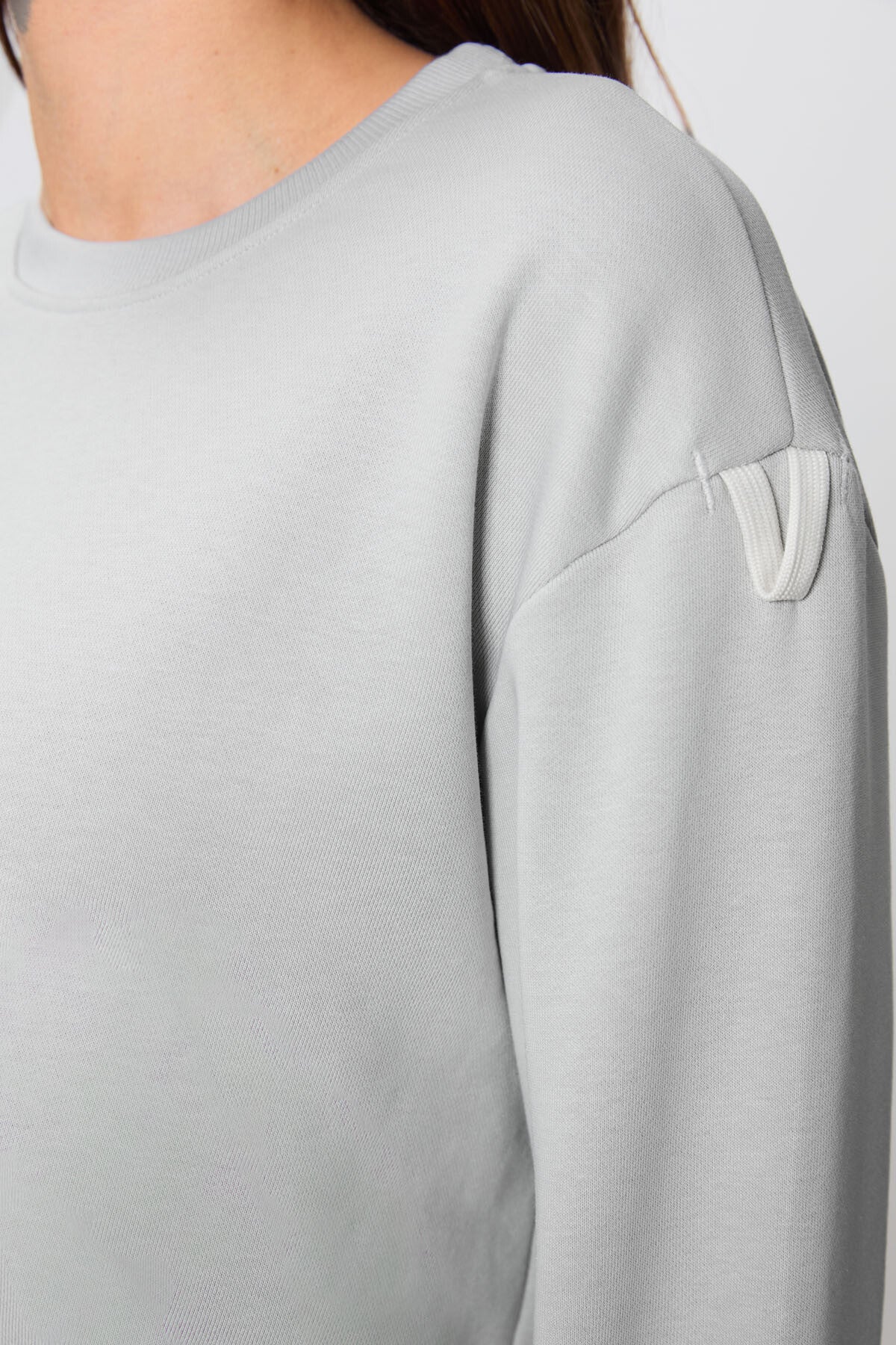 Image of Taş Kompakt Pamuklu Kalın Pürüzsüz Dokulu O Yaka Oversize Fit Kadın Eşofman Takım - 95341