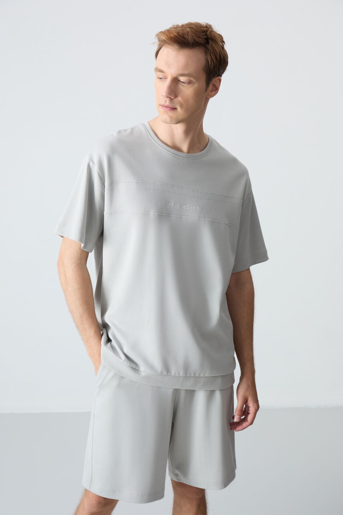 Image of Taş Pamuklu Kalın Yumuşak Dokulu Oversize Fit Basic Erkek Şort Takım - 85257