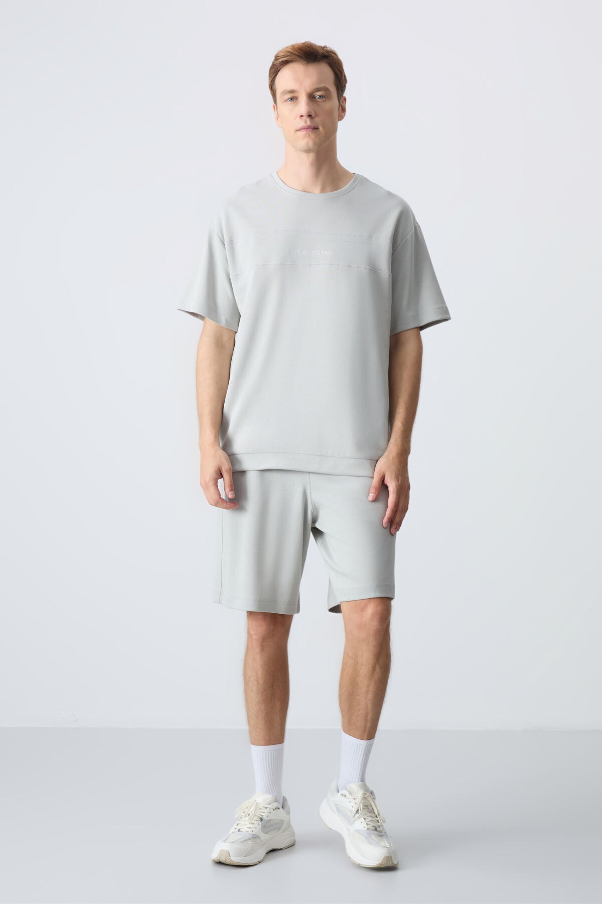 Image of Taş Pamuklu Kalın Yumuşak Dokulu Oversize Fit Basic Erkek Şort Takım - 85257