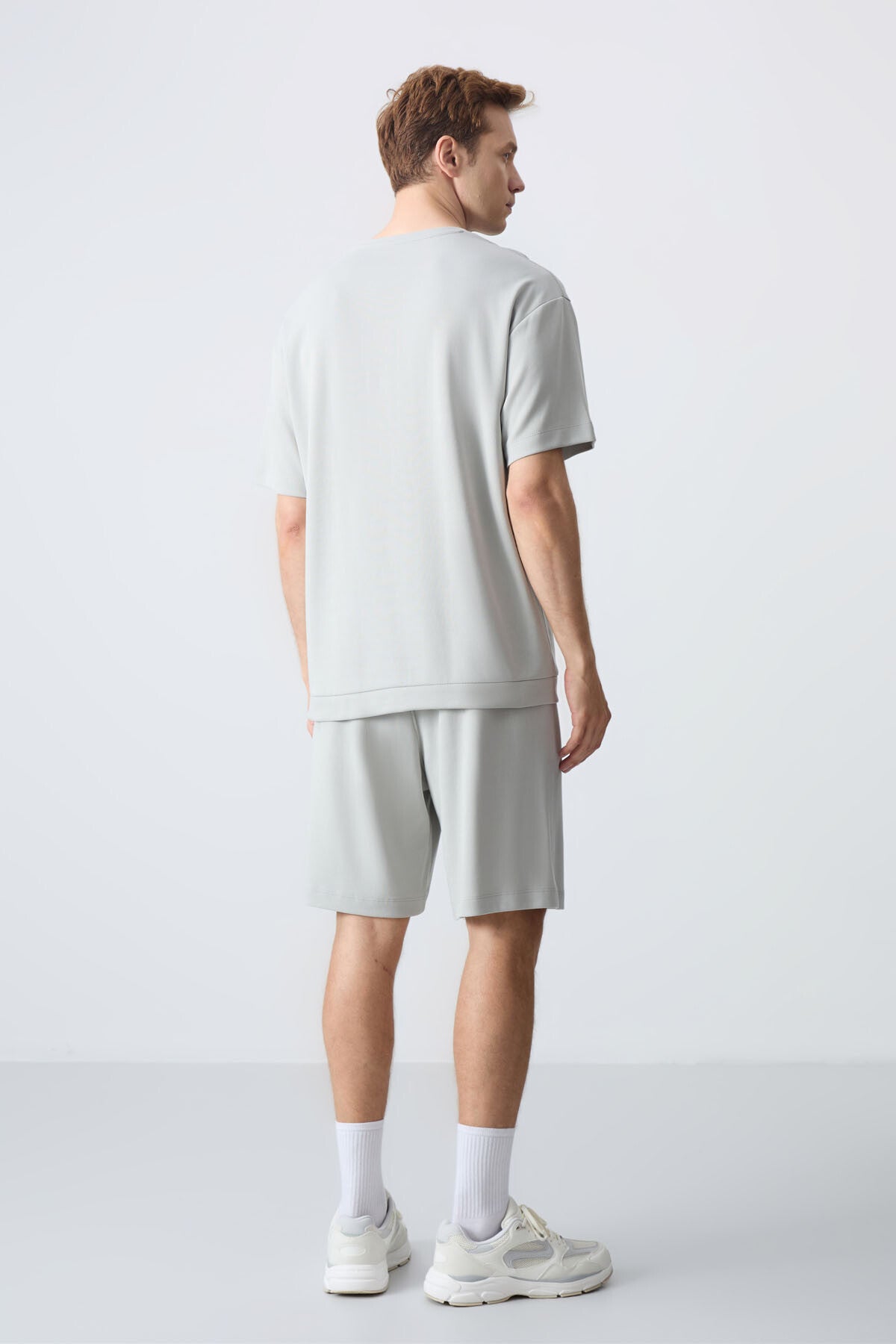 Image of Taş Pamuklu Kalın Yumuşak Dokulu Oversize Fit Basic Erkek Şort Takım - 85257