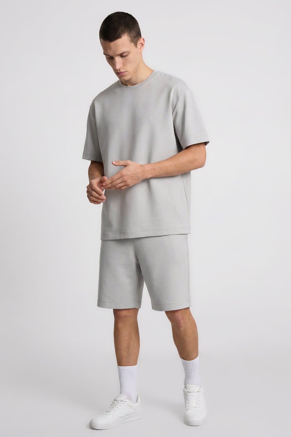Image of Taş Oversize Fit Basic Erkek Şort Takım - 85292