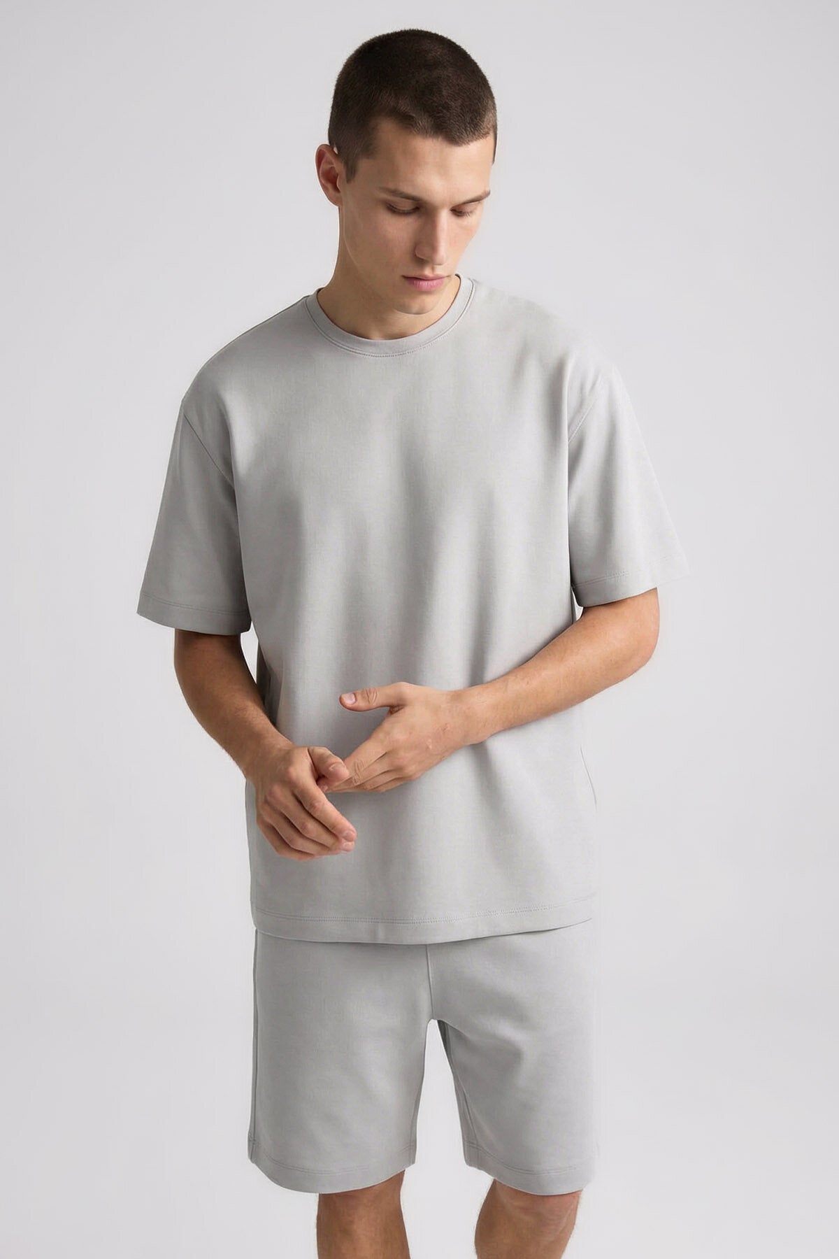 Image of Taş Oversize Fit Basic Erkek Şort Takım - 85292