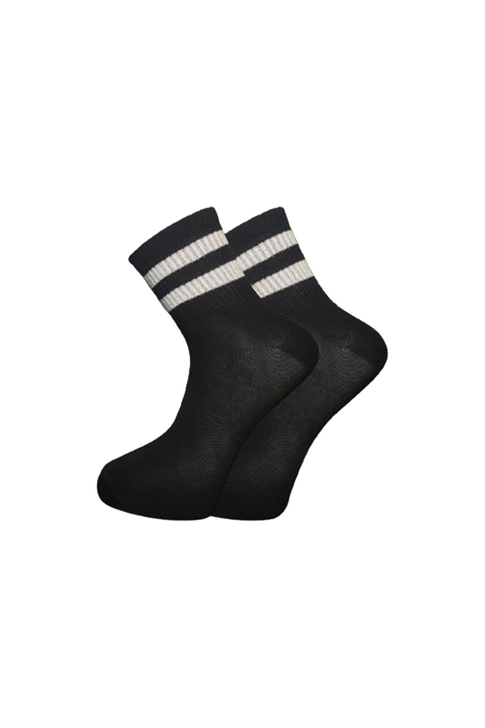 Image of Unisex Beyaz 2 Çizgili Siyah Yarım Konç Tenis Çorap Kolej 3'Lü Paket