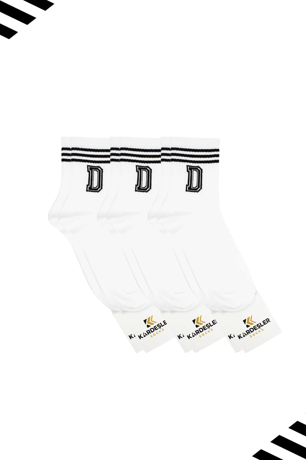 Image of Unisex D Harfi Desenli Tenis Çorap (HARFLİ ÇORAP) 3'Lü Paket