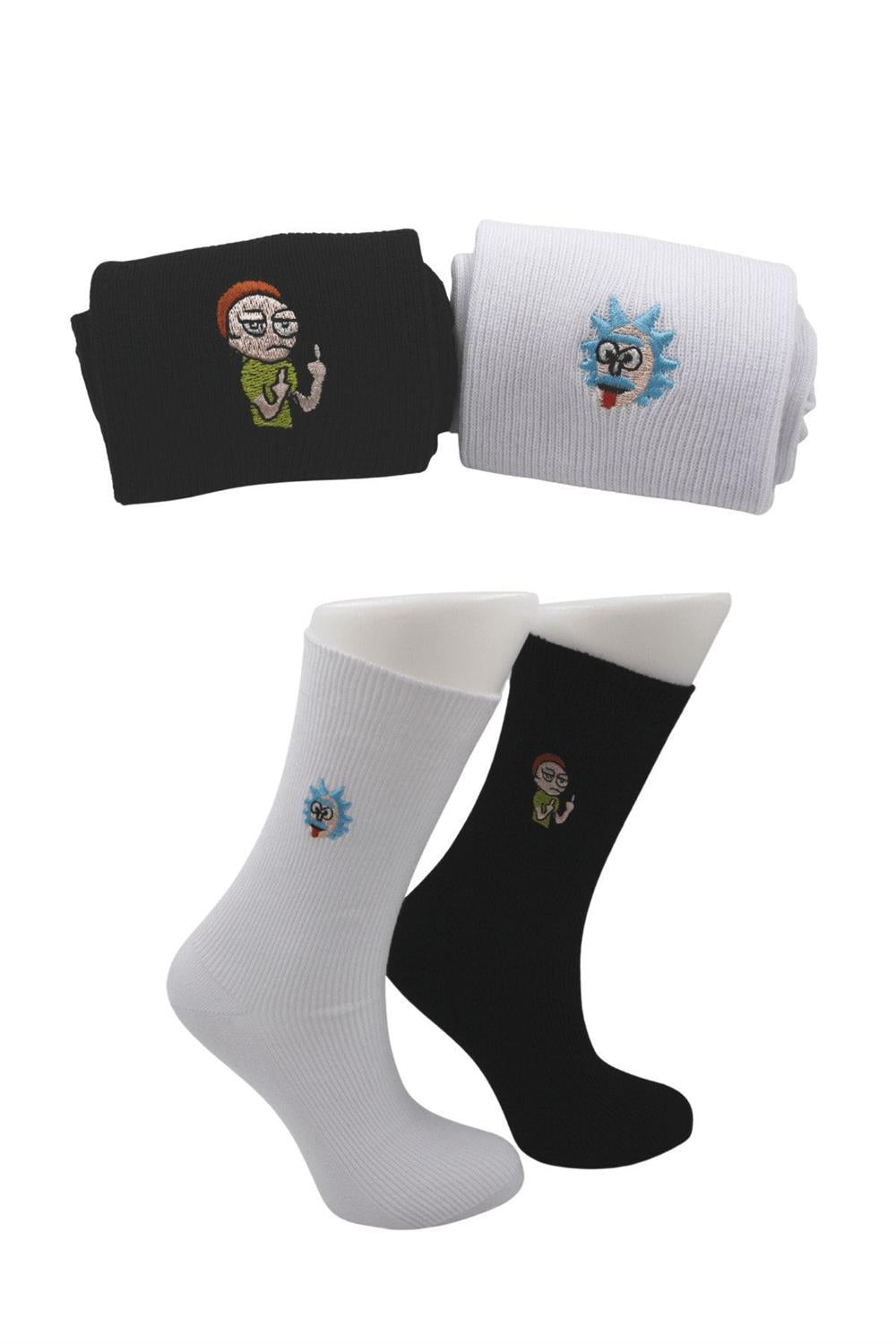 Image of Unisex Desenli Nakışlı Renkli Tenis Kolej Pamuklu Çorap 2'Li Paket