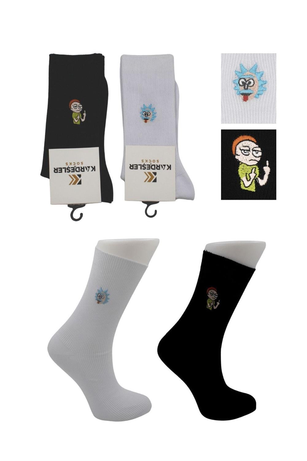 Image of Unisex Desenli Nakışlı Renkli Tenis Kolej Pamuklu Çorap 2'Li Paket