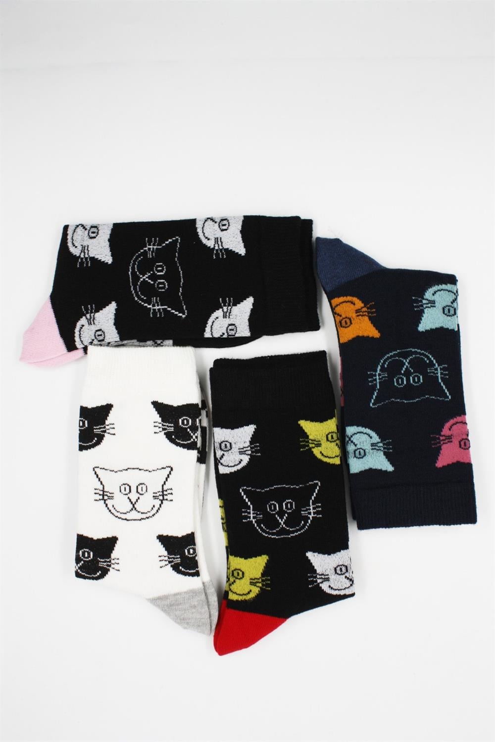 Image of Unisex Cat Pattern Cotton Socks, 4-Pack
