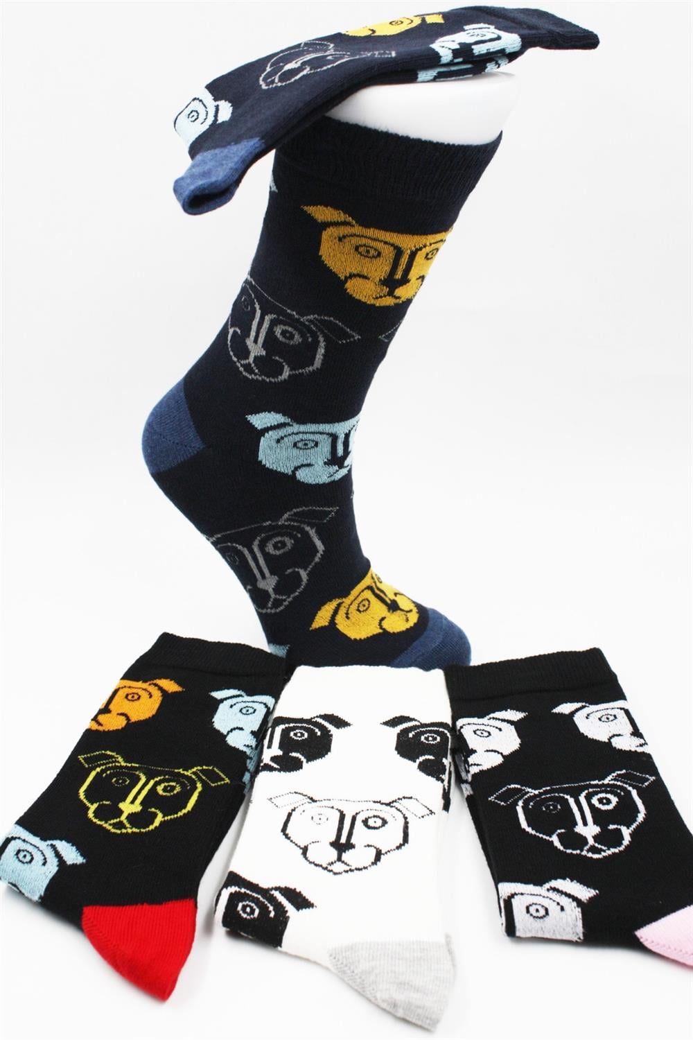 Image of Șosete unisex din bumbac cu model de câini, pachet de 4