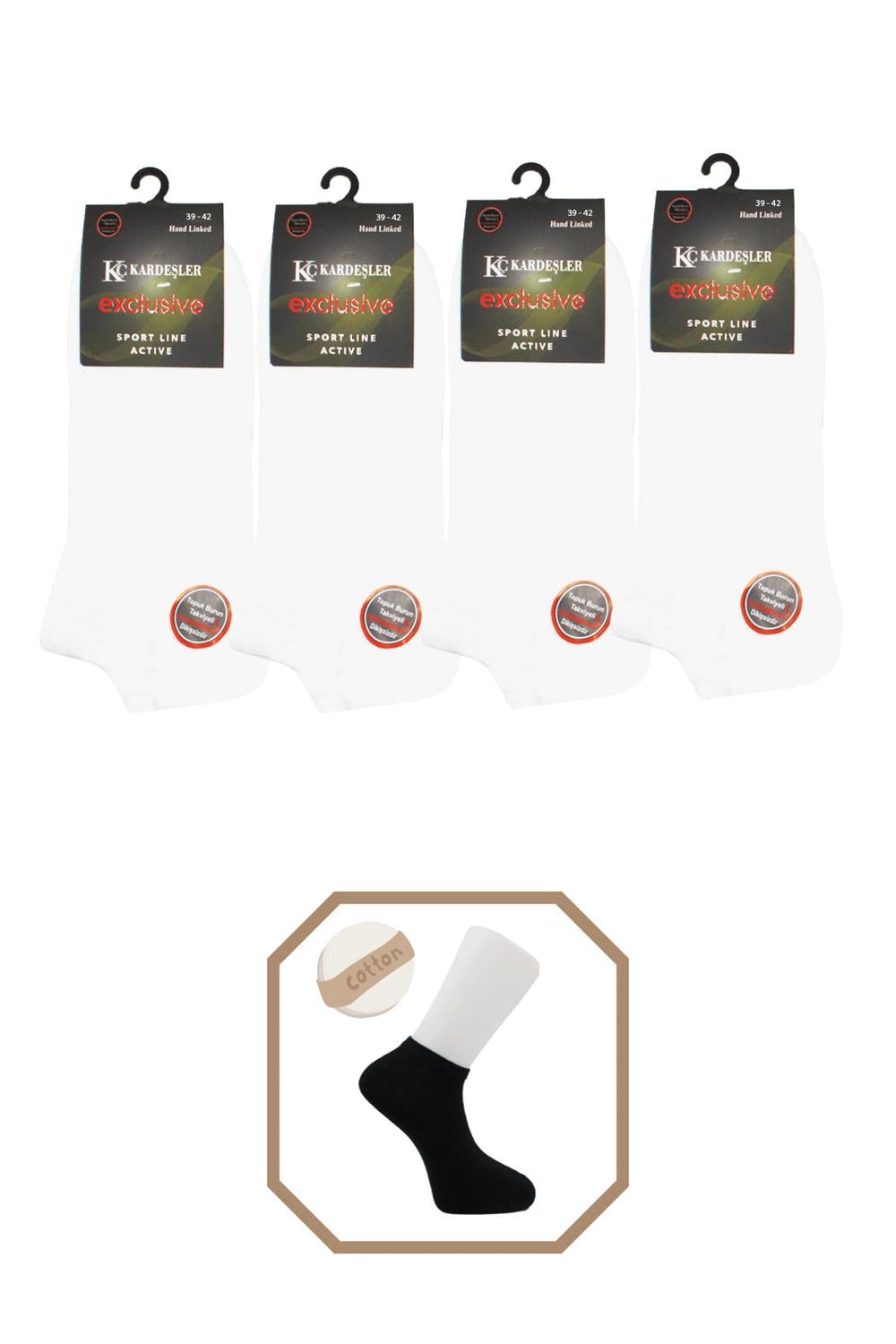 Image of Unisex Pamuklu Dikişsiz Beyaz Patik 4'Lü Paket