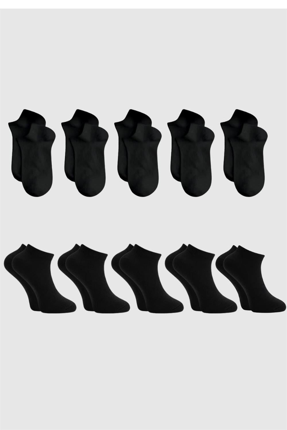 Image of Unisex Cotton Ankle Socks, Black, Pack of 10