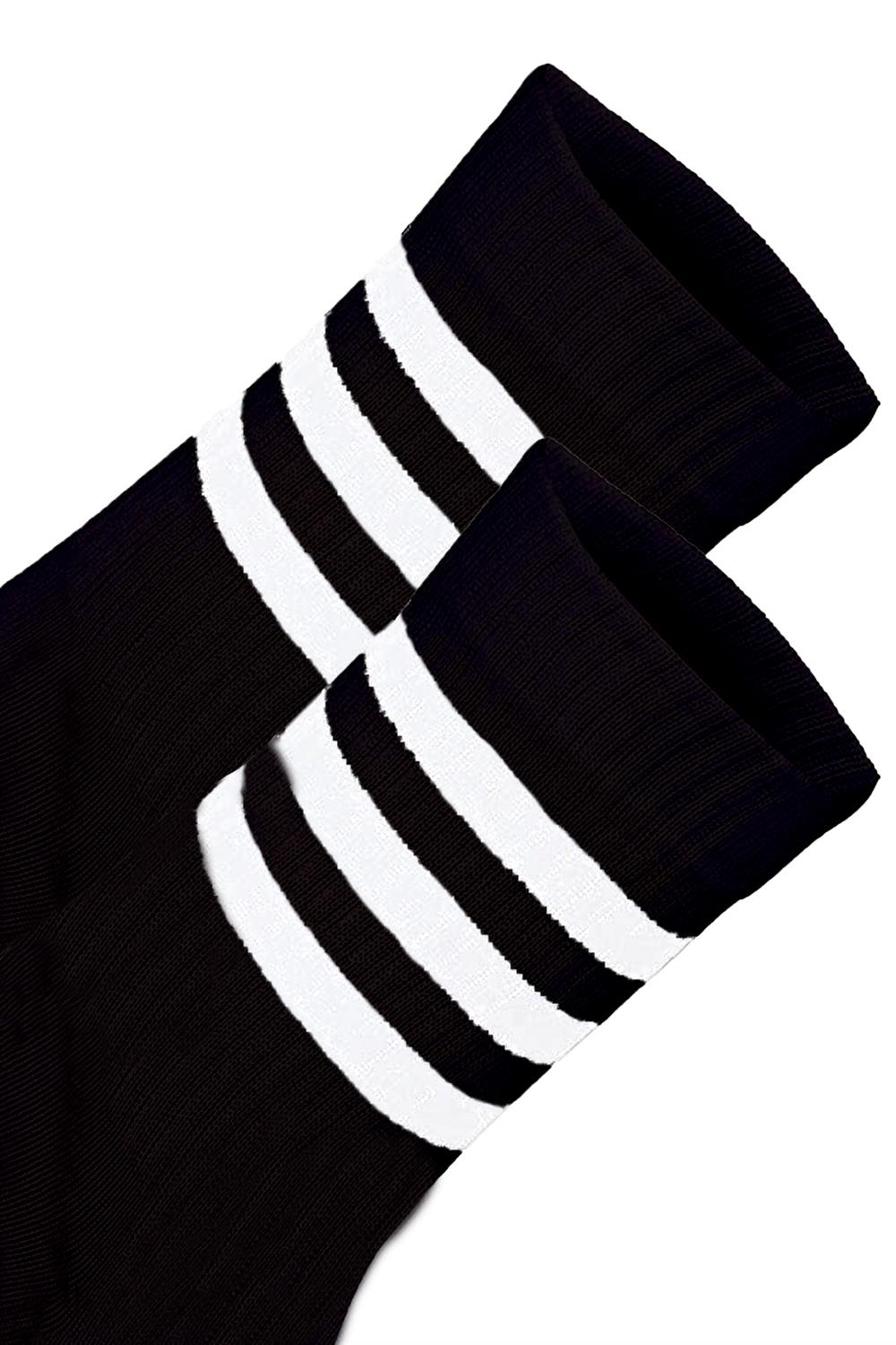 Image of Unisex Renkli Beyaz 3 Çizgili Siyah Soket Tenis Çorap Kolej 3'Lü Paket