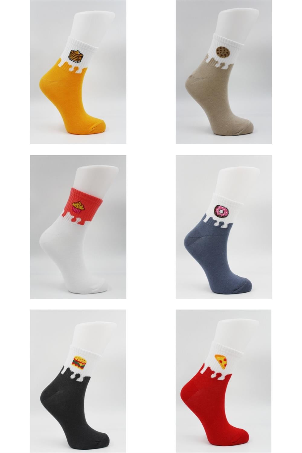 Image of Unisex Renkli Meyveli - Yemekli Desenli Tenis Çorap 6'Lı Paket
