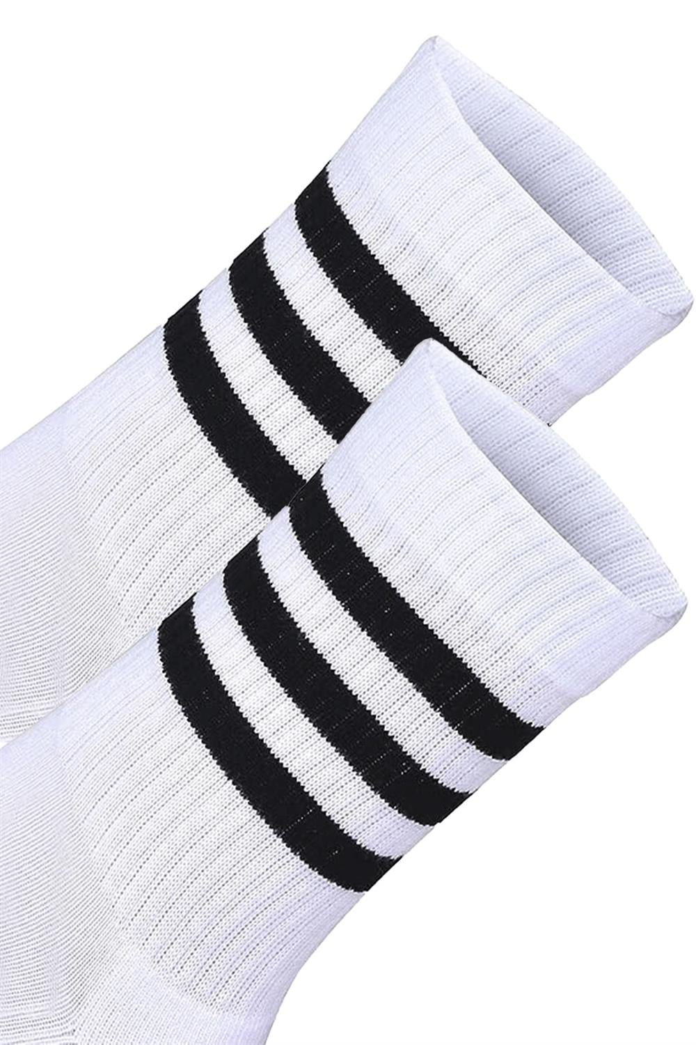 Image of Unisex Renkli Siyah 3 Çizgili Beyaz Soket Tenis Çorap Kolej 3'Lü Paket