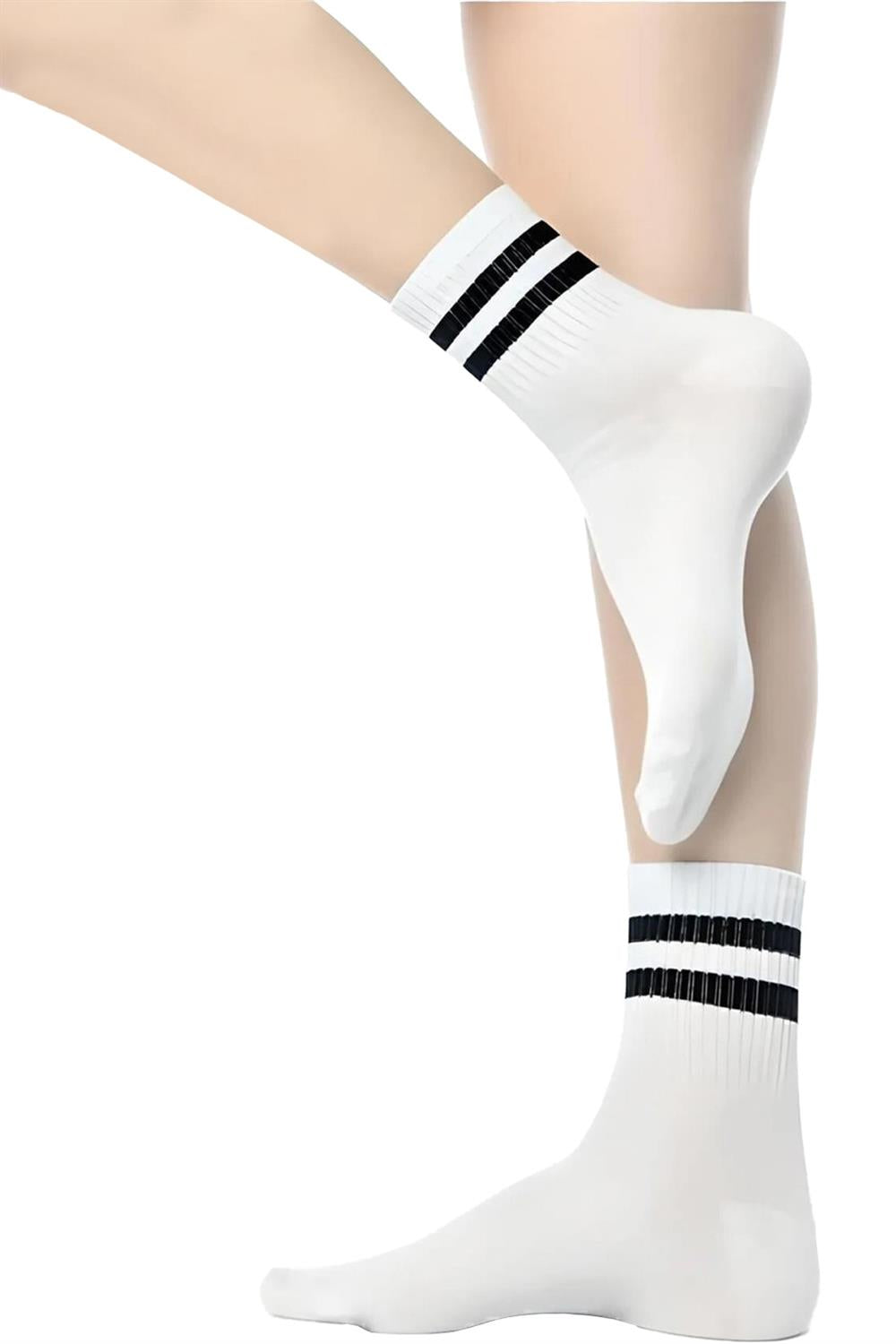 Image of Unisex Siyah 2 Çizgili Beyaz Yarım Konç Tenis Çorap Kolej 3'Lü Paket