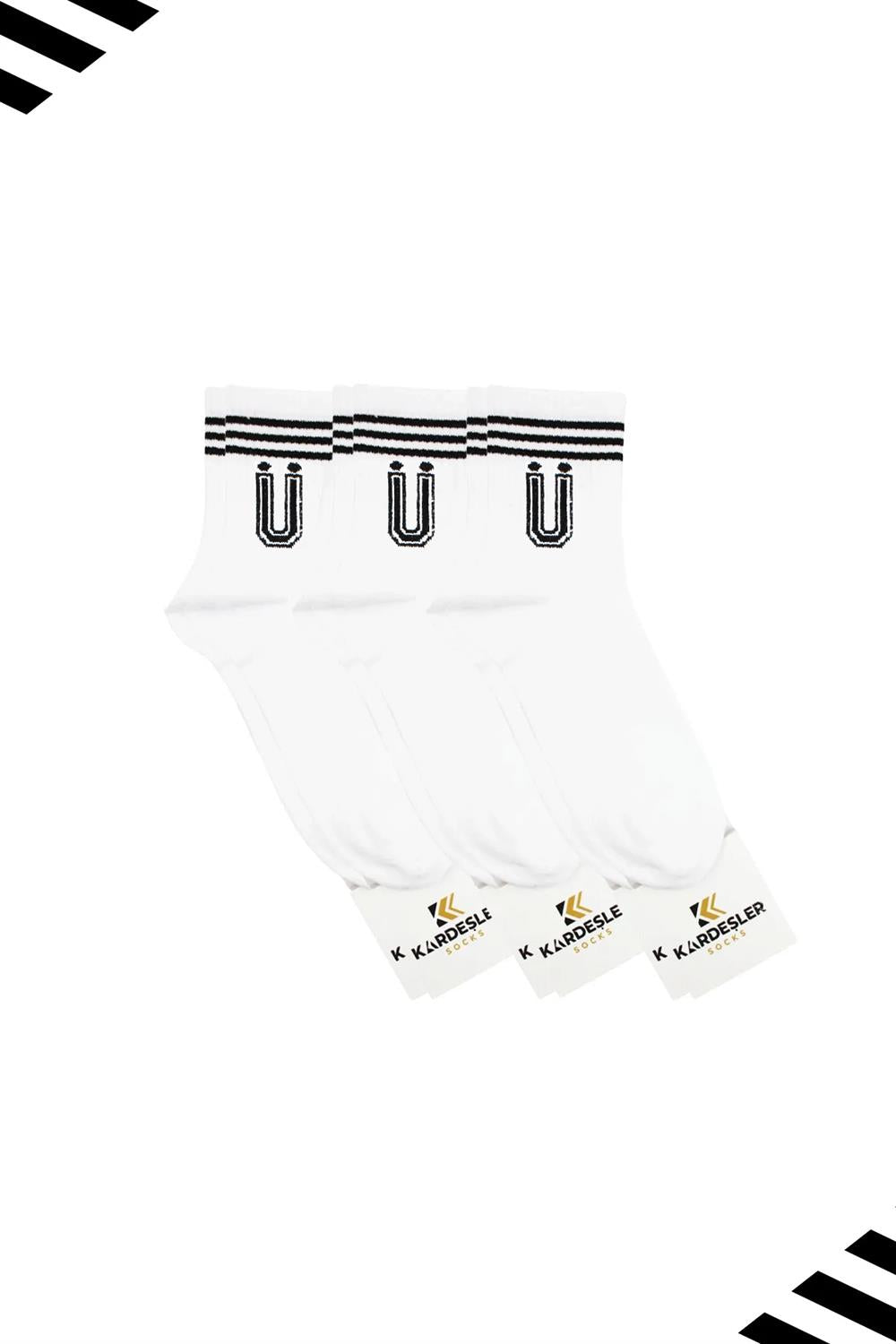 Image of Unisex Ü Harfi Desenli Tenis Çorap (HARFLİ ÇORAP) 3'Lü Paket