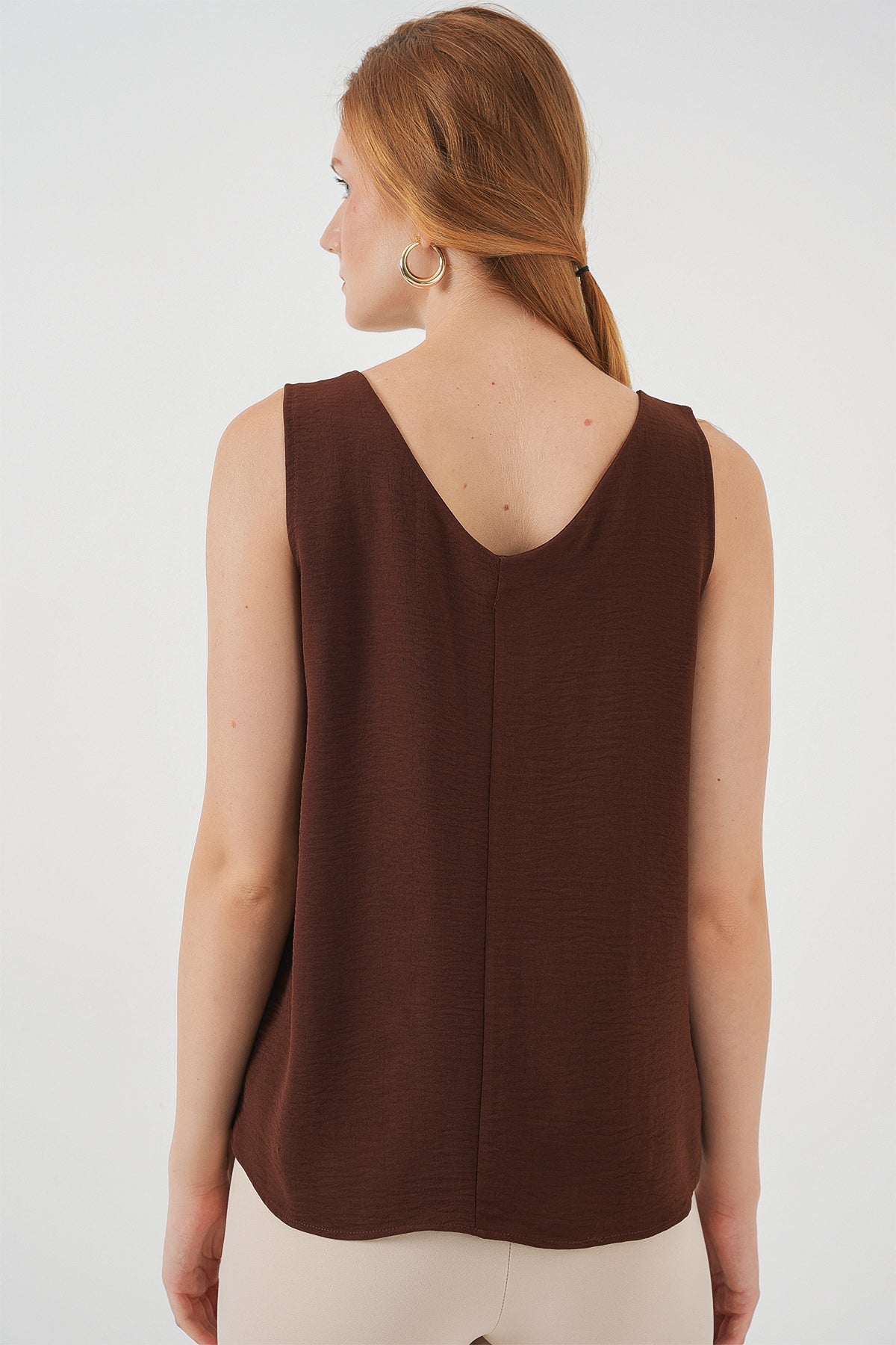Image of V-Neck Sleeveless Blouse 950 - Brown